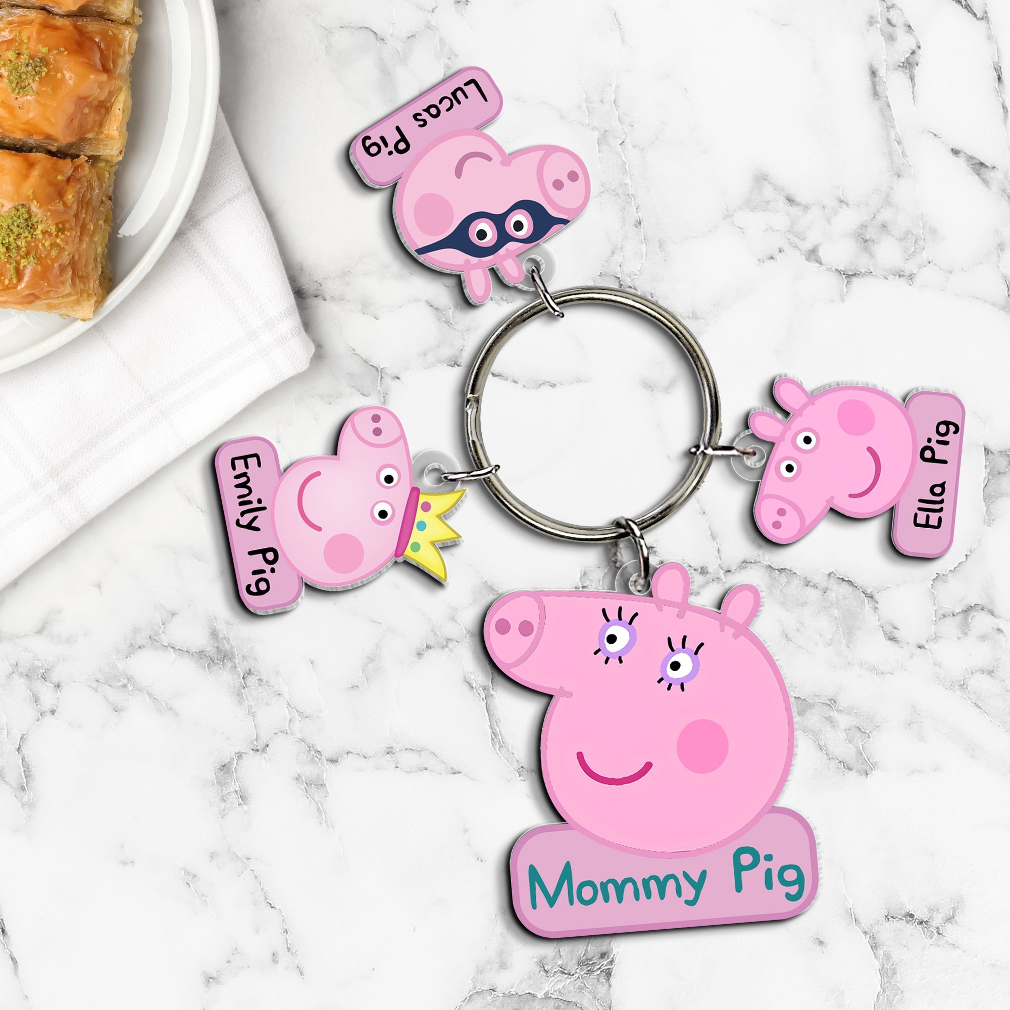 Custom Mommy Pig Keychain with Personalized Charms Keychains PopCulturePrints