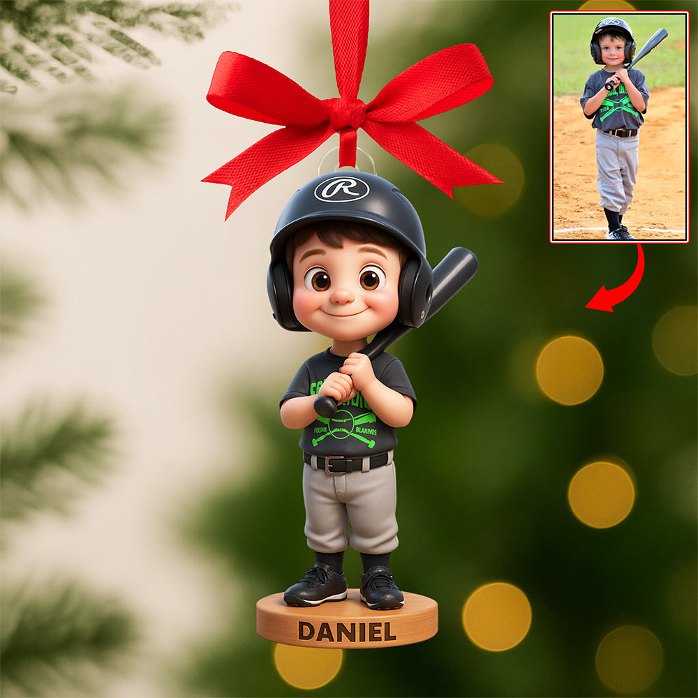 "Hit a Home Run!" - Personalized Baseball Kid Acrylic Ornament - Custom Photo Gift for Baseball Lovers Ornament PopCulturePrints