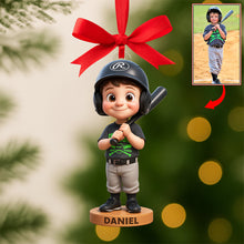 Load image into Gallery viewer, &quot;Hit a Home Run!&quot; - Personalized Baseball Kid Acrylic Ornament - Custom Photo Gift for Baseball Lovers Ornament PopCulturePrints
