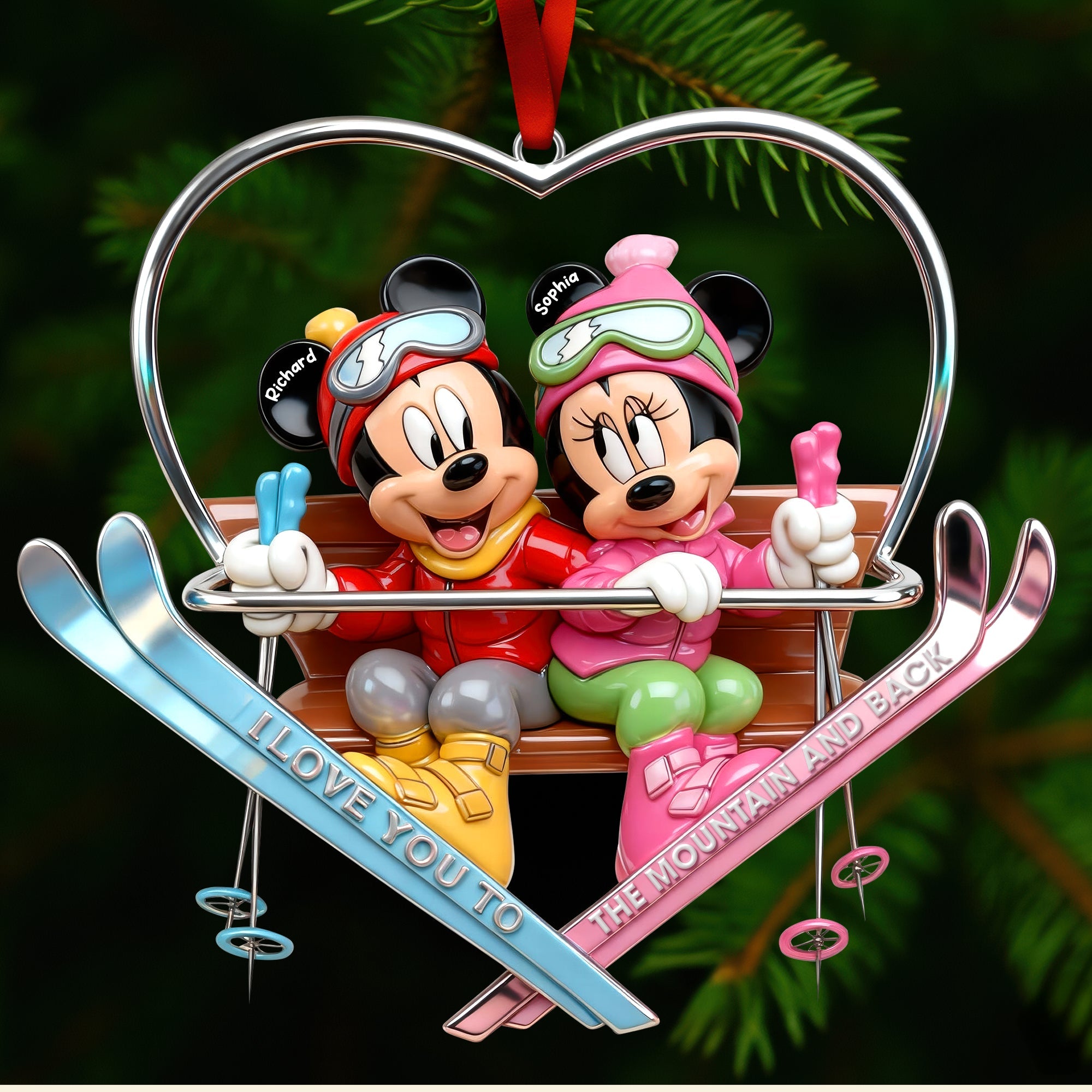 I Love You to the Mountain and Back - Cute Skiing Couple Acrylic Ornament Ornament PopCulturePrints