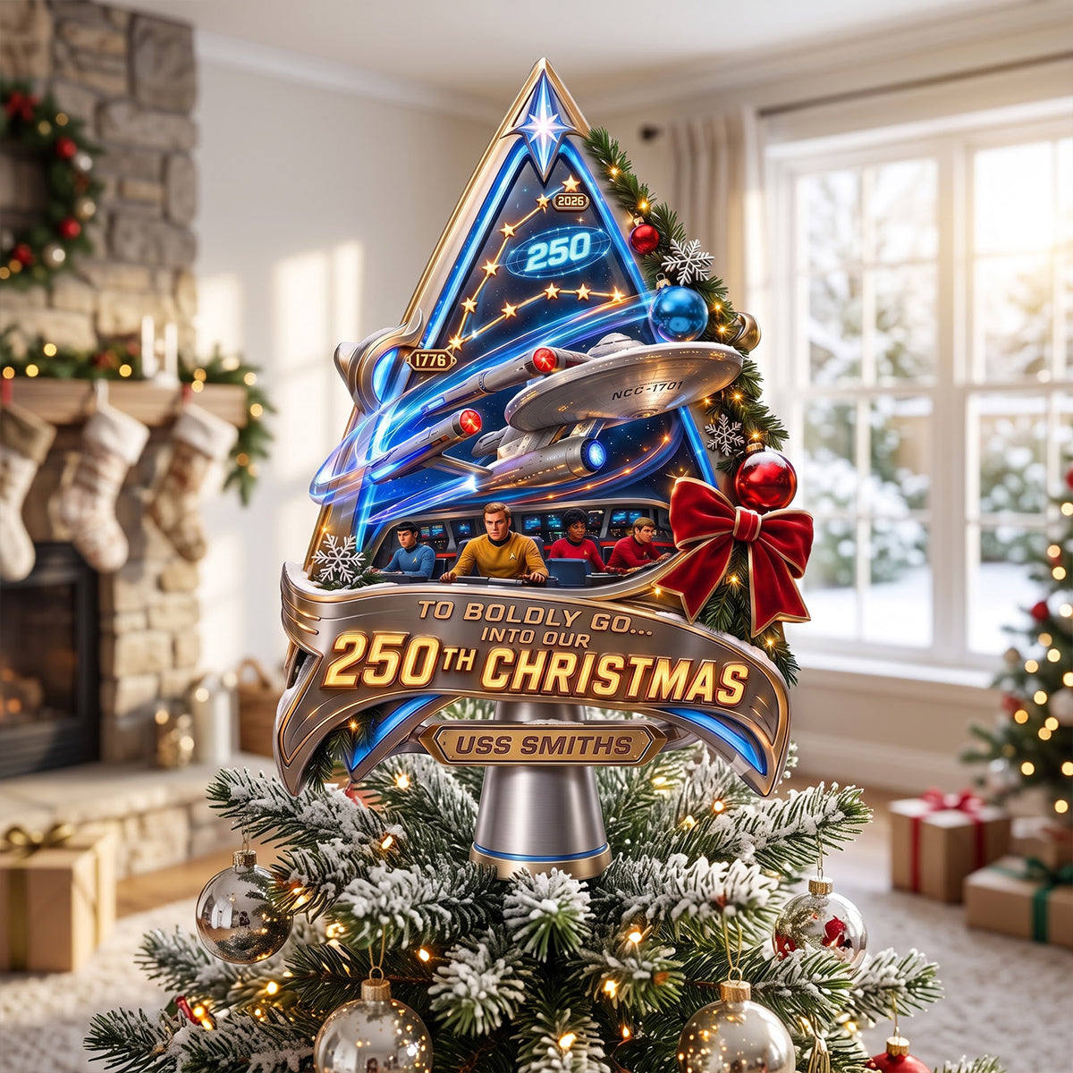 To Boldly Go... Into Our 250th Christmas - Personalized Christmas Tree Topper