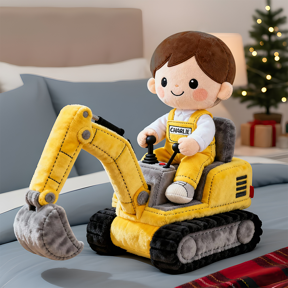 Digging Dreams: Cute Kid Operating Excavator Custom Shape Pillow - Personalized Gift for Kids Pillow PopCulturePrints