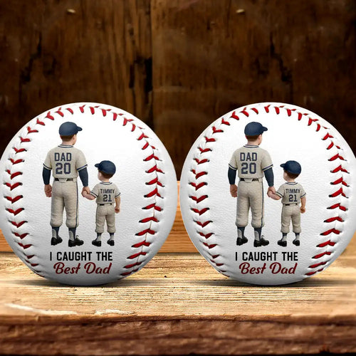I Caught The Best Dad - Personalized Baseball for Father's Day Baseball, Softball PopCulturePrints