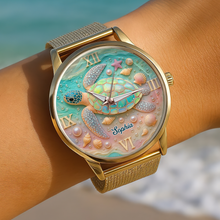 Load image into Gallery viewer, “Embrace the Ocean's Spirit” - Turtle Mesh Strap Quartz Watch, Personalized Gift for Ocean Lovers Quartz Watch PopCulturePrints
