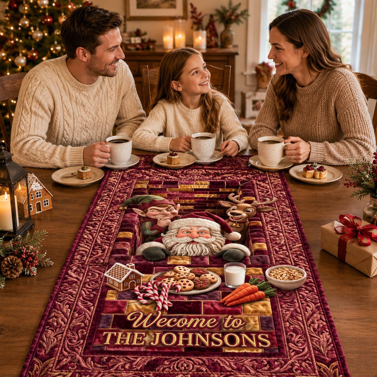 “Welcome to the Johnsons” - Fun Christmas Quilted Table Runner - Personalized Holiday Gift Quilted Table Runner PopCulturePrints