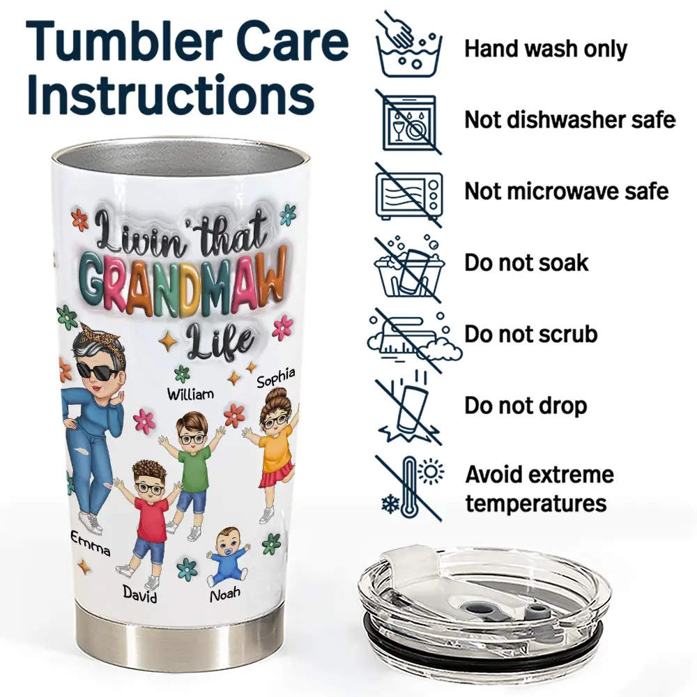 Livin' That Grandma Life - Personalized 3D Inflated Effect Tumbler - Perfect Gift for Grandma Tumbler PopCulturePrints