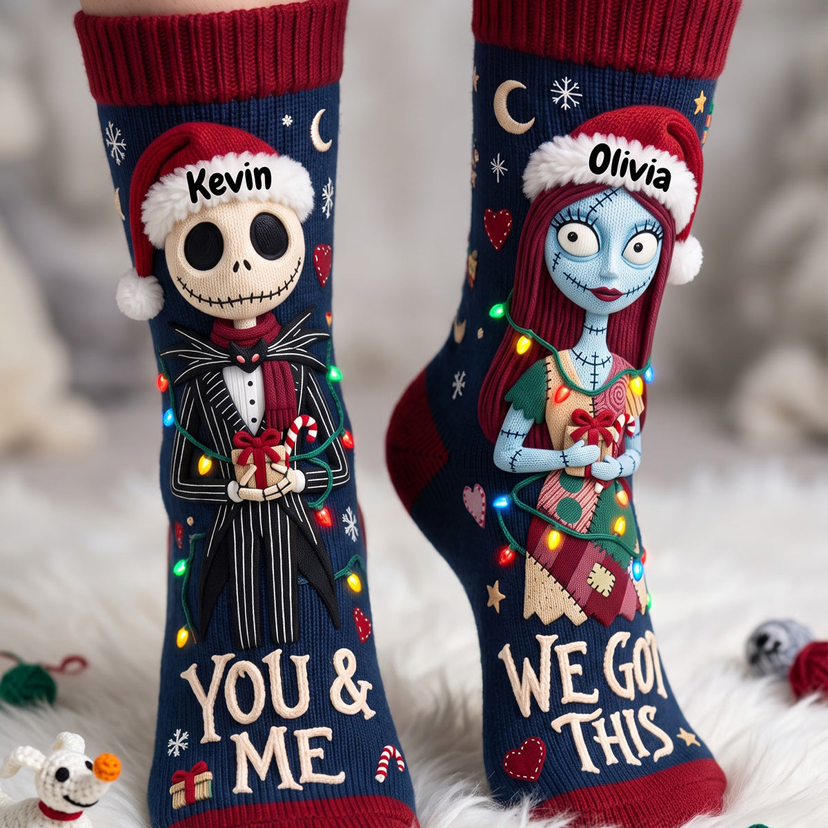 You & Me We Got This – Spooky Christmas Couple Personalized Socks