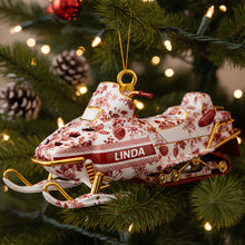 Load image into Gallery viewer, “Celebrate the Thrill of Winter!” - Snowmobile Toile de Jouy Ornament - Personalized Christmas Gift Ornament PopCulturePrints
