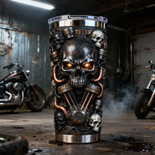 Load image into Gallery viewer, Ride with Attitude: Fierce Skull Motorcycle Tumbler - Personalized Gift for Bikers Tumbler Cup PopCulturePrints
