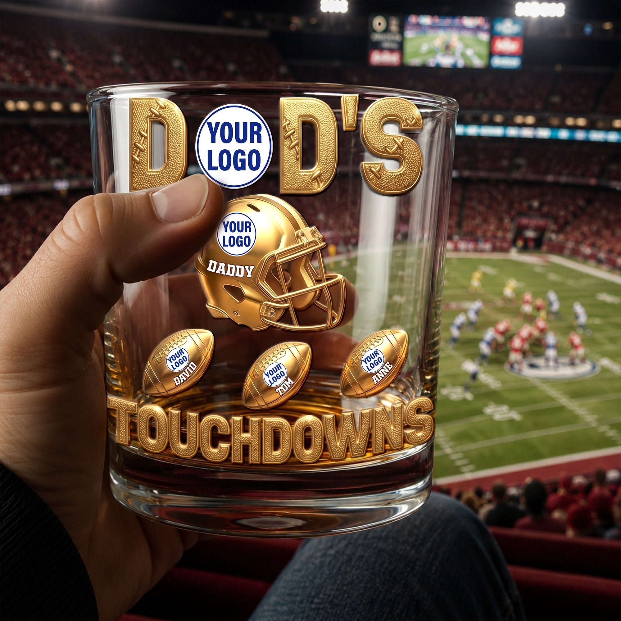 Score Big with DAD'S TOUCHDOWNS - Personalized Sport Lover 11oz Round Glass - Gift for Dad, Grandpa, and Sports Enthusiasts Glass PopCulturePrints