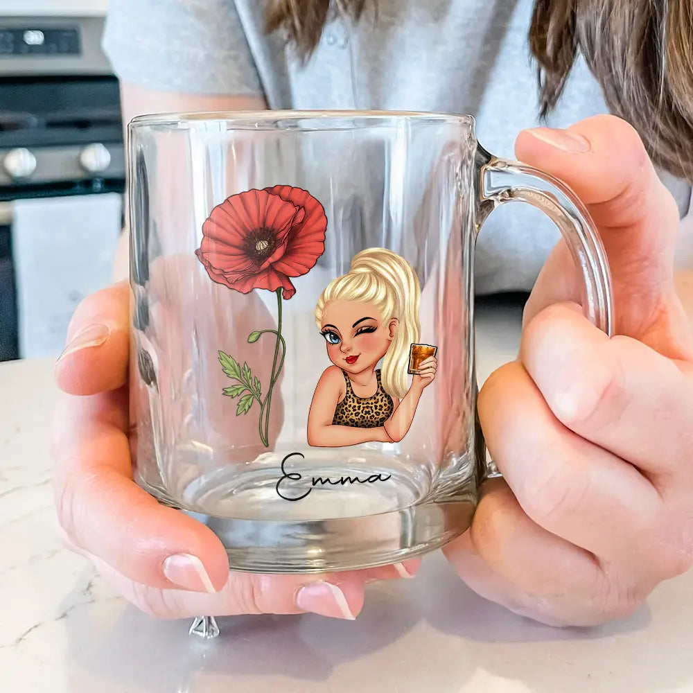 Bloom Where You're Planted - Personalized Women's Glass Mug with Birth Month Flowers Glass Mug PopCulturePrints