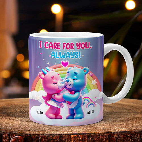 Personalized Bear Couple Coffee Mug - I Care For You, Always! Coffee Mug PopCulturePrints