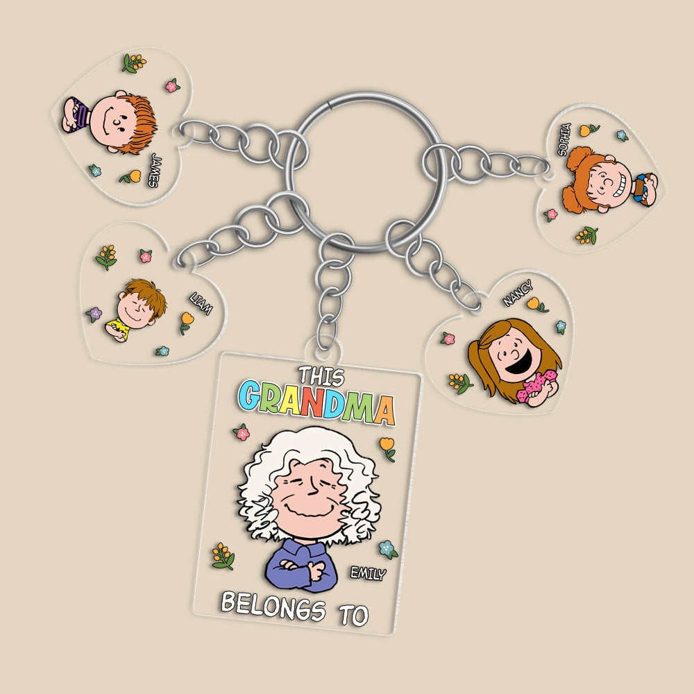 Personalized Grandma Keychain with Cartoon Charms - Customizable Family Names