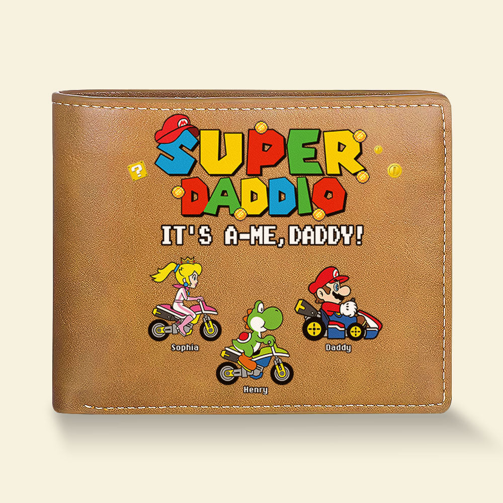 Super Dad Personalized Leather Wallet - Customizable Gift for Father's Day Leather Wallet PopCulturePrints