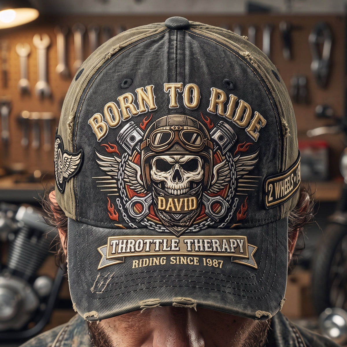 “Born to Ride” - Vintage Rider Skull Classic Cap - Personalized Gifts Caps PopCulturePrints