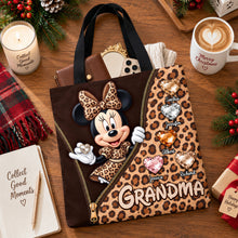 Load image into Gallery viewer, “A Grand Adventure Awaits” - Personalized Leopard Heart Tote Bag - Custom Gifts for Grandma Tote Bags PopCulturePrints
