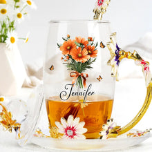 Load image into Gallery viewer, &quot;Blossom Your Love with Personalized Touch&quot; - Birth Flower Bouquet Glass Tea Cup - Gift for Mom, Grandma &amp; Special Ones Glass Flower Tea Cup PopCulturePrints

