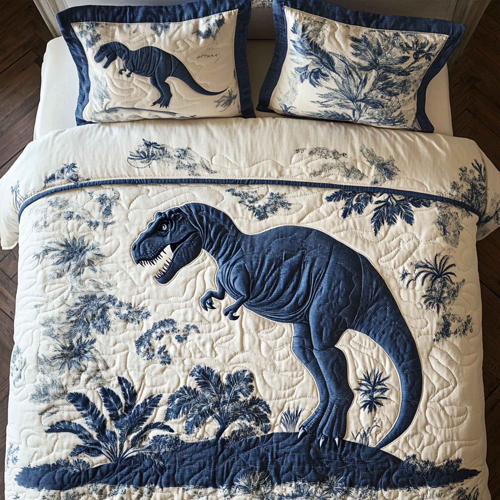 “Unleash the Roar of Comfort!” - Roaring T-rex Quilt Bed Set - Personalized Gift for Dinosaur Lovers Blanket PopCulturePrints