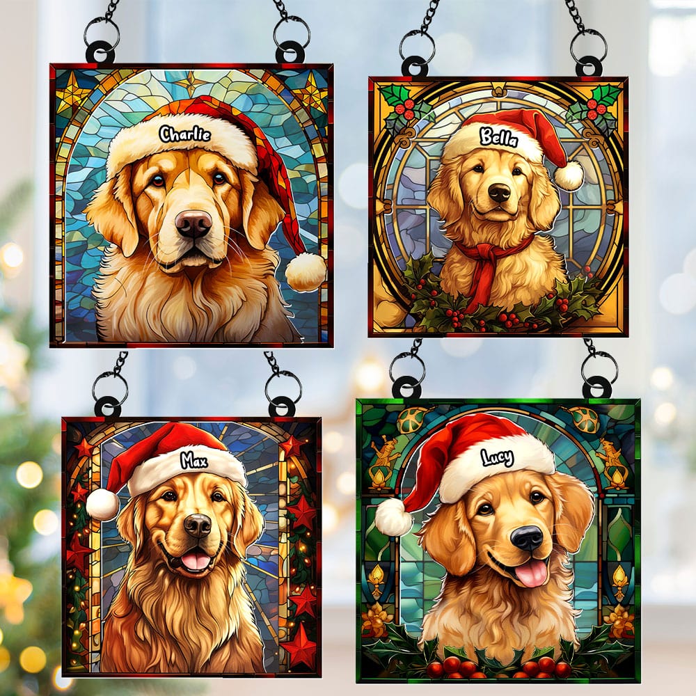 Custom Christmas Golden Retriever Suncatcher Ornament for Dog Lovers