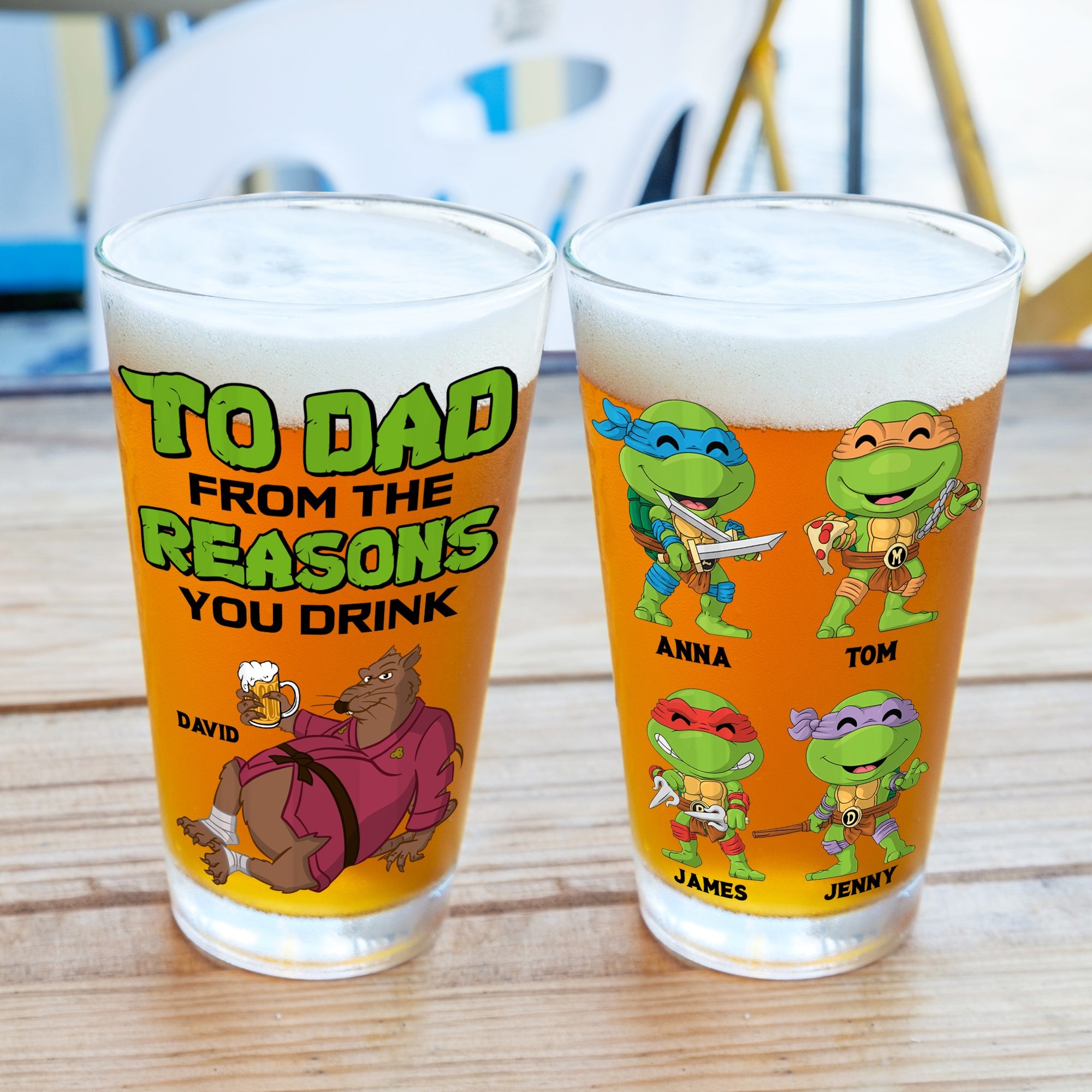 Custom Cartoon Beer Glass for Dad - Ninja Turtle Theme Beer Glasses PopCulturePrints