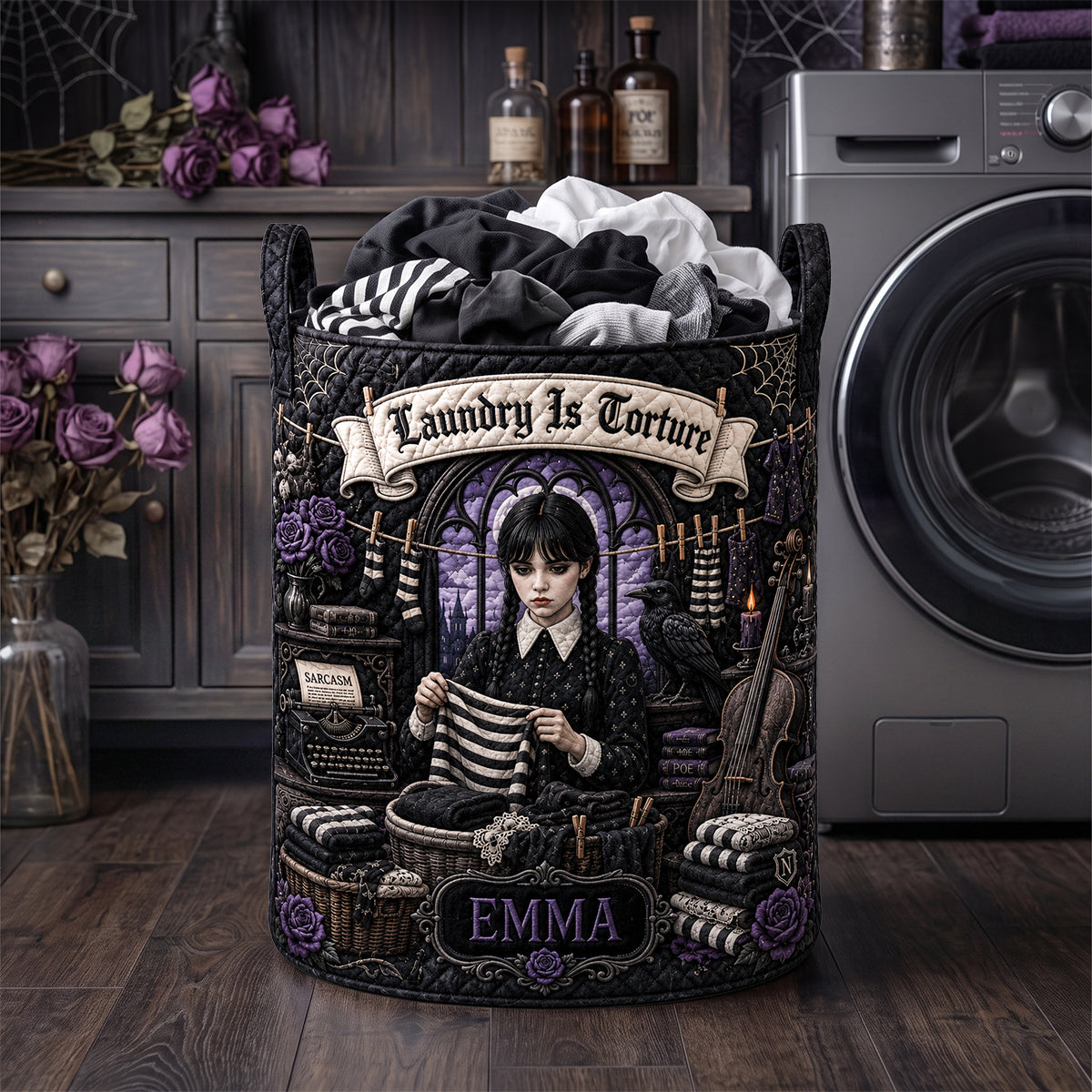 Dark Gothic Girl Laundry Basket - Personalized Gift 04HADH110726 Laundry Basket PopCulturePrints