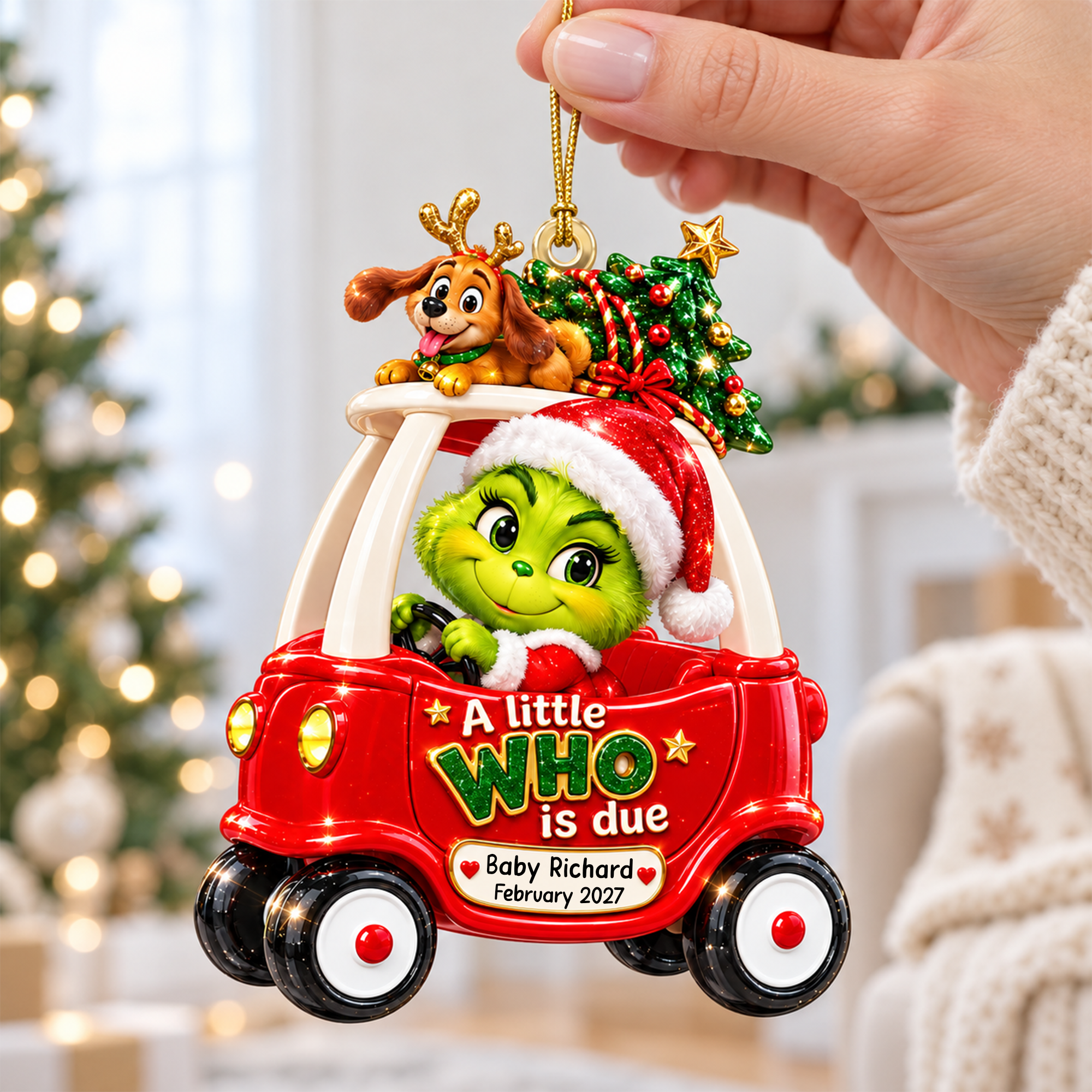 A Little WHO is Due - Personalized Baby On Car Ornament for Expecting Parents