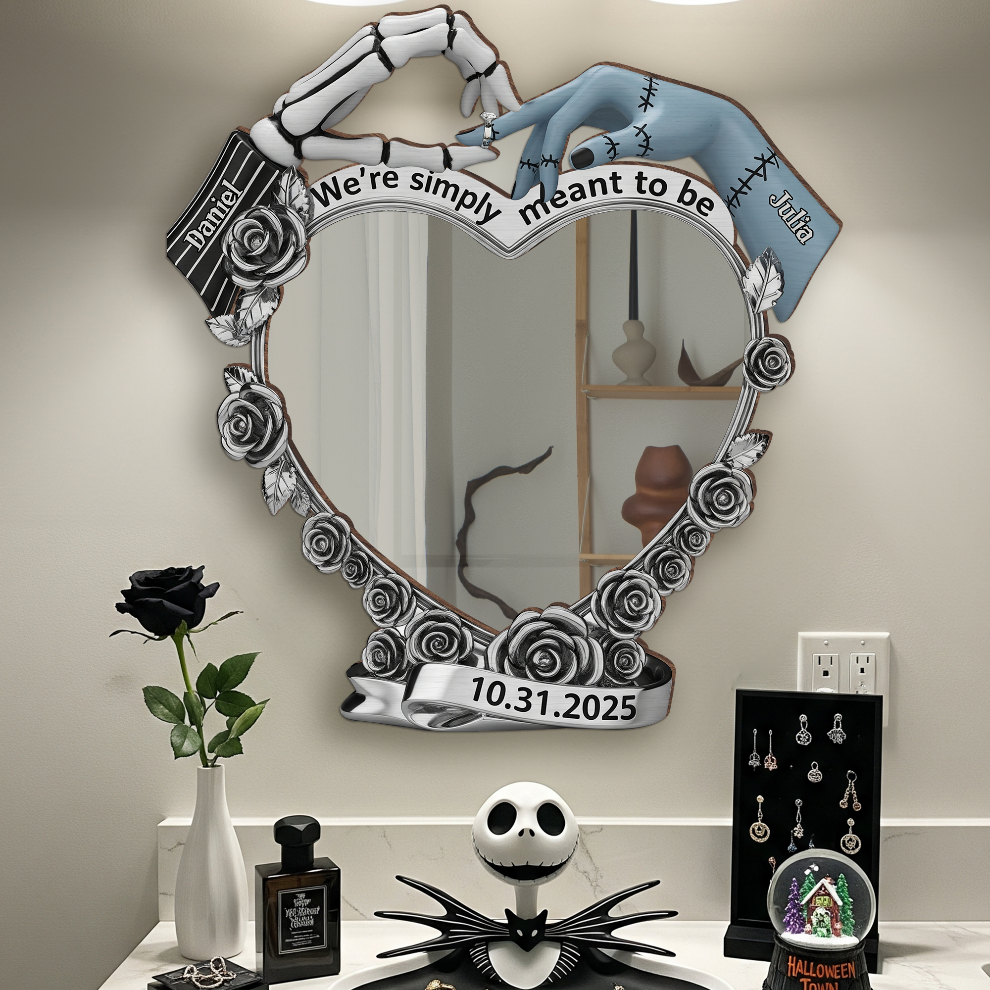 We're Simply Meant to Be - Spooky Couple Personalized Wall Hanging Mirror Mirror PopCulturePrints