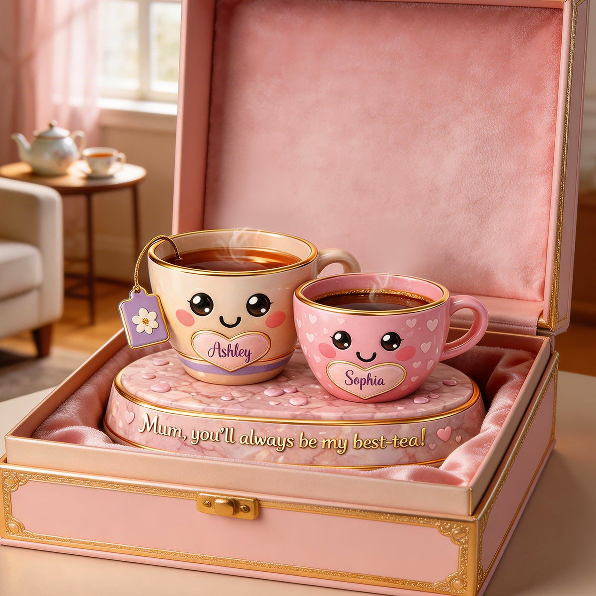 Mum, You’ll Always Be My Best-Tea - Personalized Mom And Daughter Gift Shaped Plaques PopCulturePrints