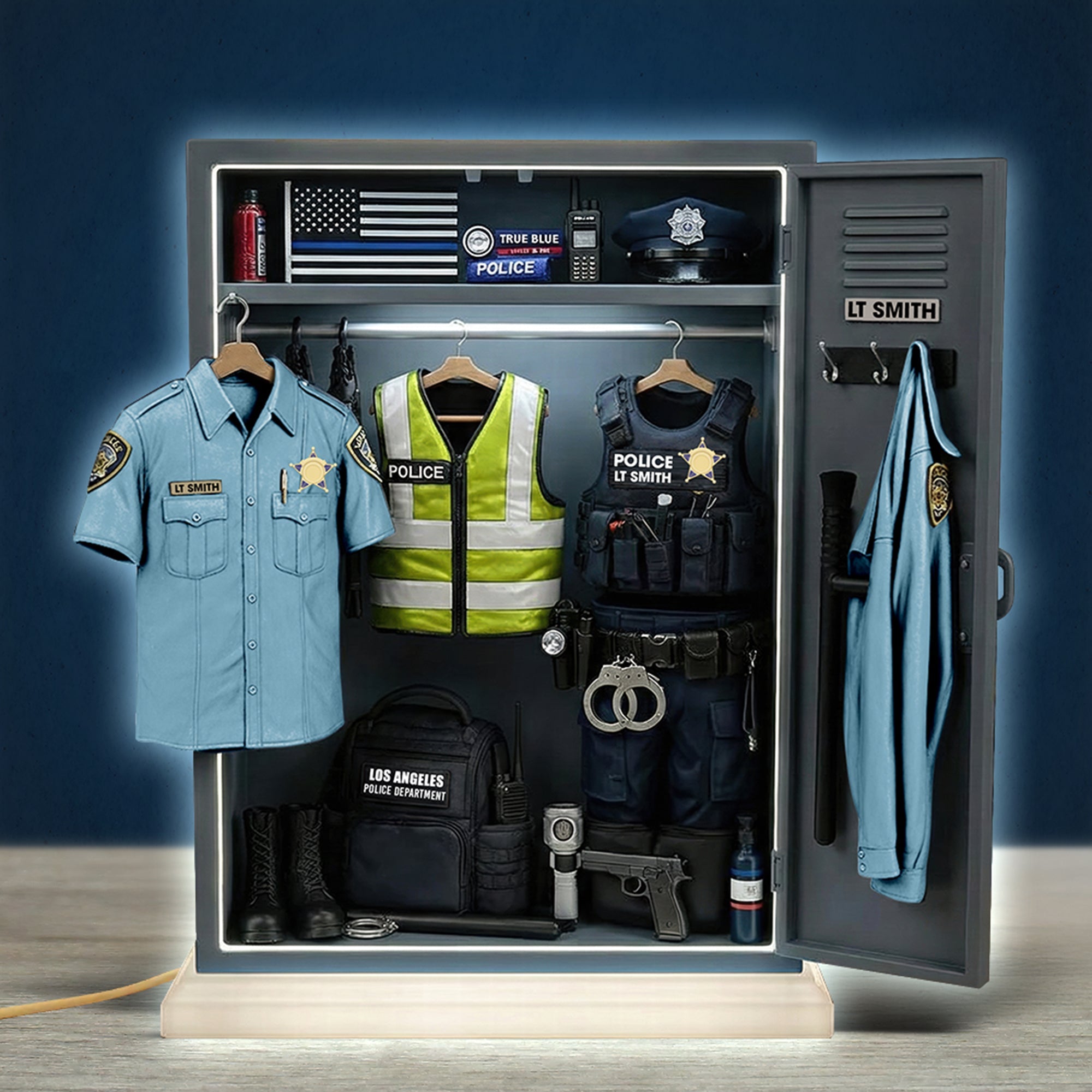 “Come Home Safe” - Police Personal Locker Light Box - Custom Gift for Officers, Sheriffs, Detectives, and First Responders Light Box PopCulturePrints