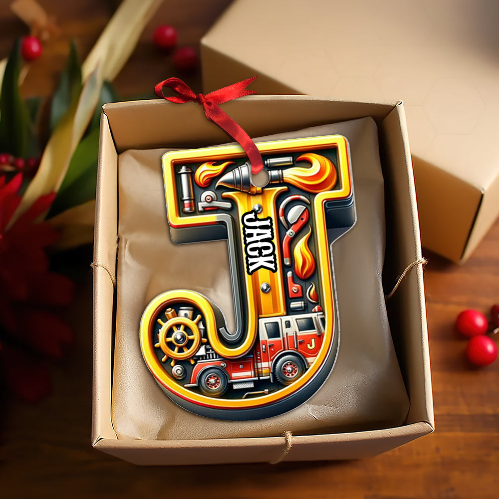 Personalized Fire Truck Lover Christmas Ornament - Alphabet Letter S