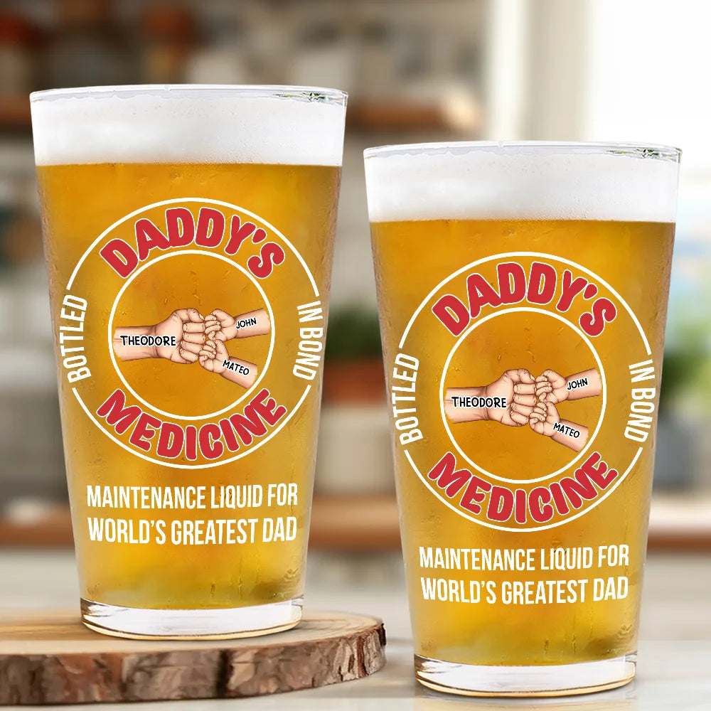 Daddy's Medicine - Personalized Beer Glass for World's Greatest Dad Beer Glass PopCulturePrints