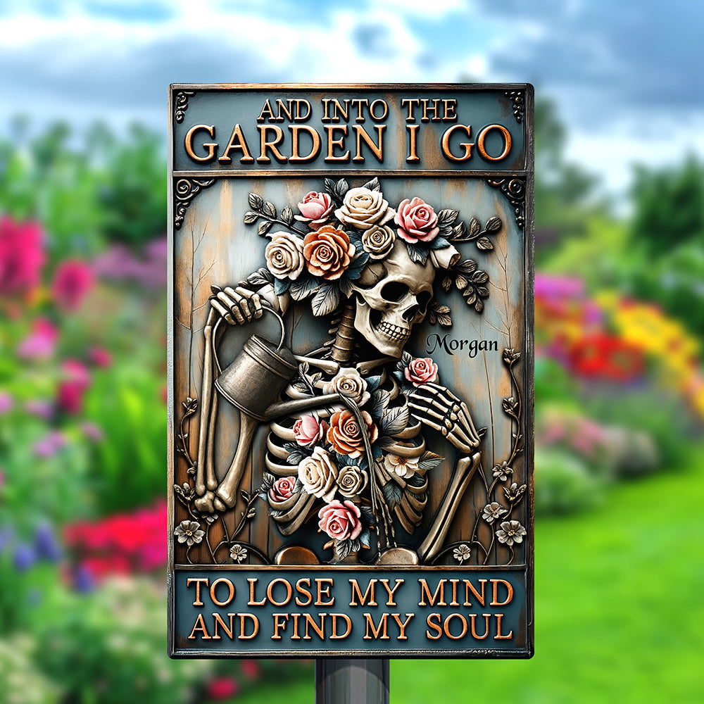 “And Into The Garden I Go” - Personalized Garden Skull Metal Sign - Unique Gift for Gardening Lovers Metal Signs PopCulturePrints