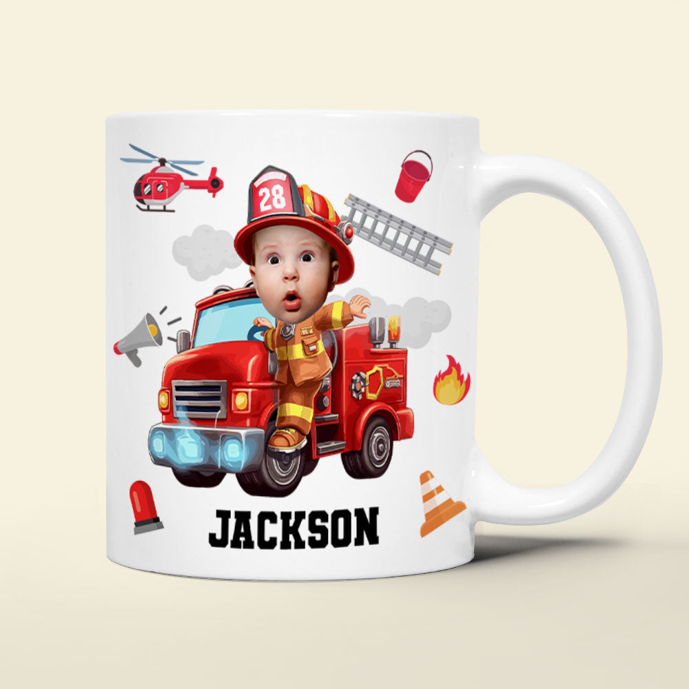 Personalized Firefighter Kid Photo Coffee Mug Coffee Mug PopCulturePrints