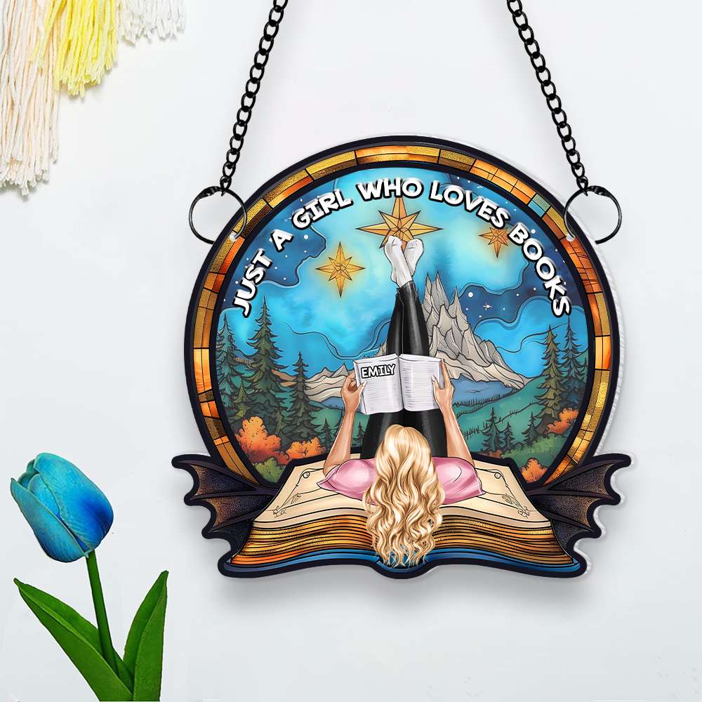 Personalized Book Lover Girl Suncatcher Ornament Ornament PopCulturePrints