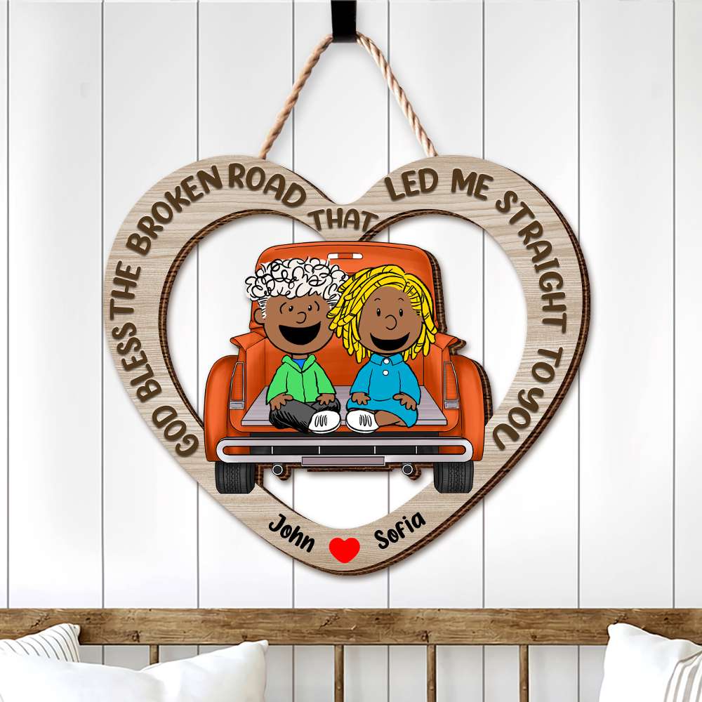 Personalized Couples Wooden Sign – Romantic Heart Design Wood Sign PopCulturePrints