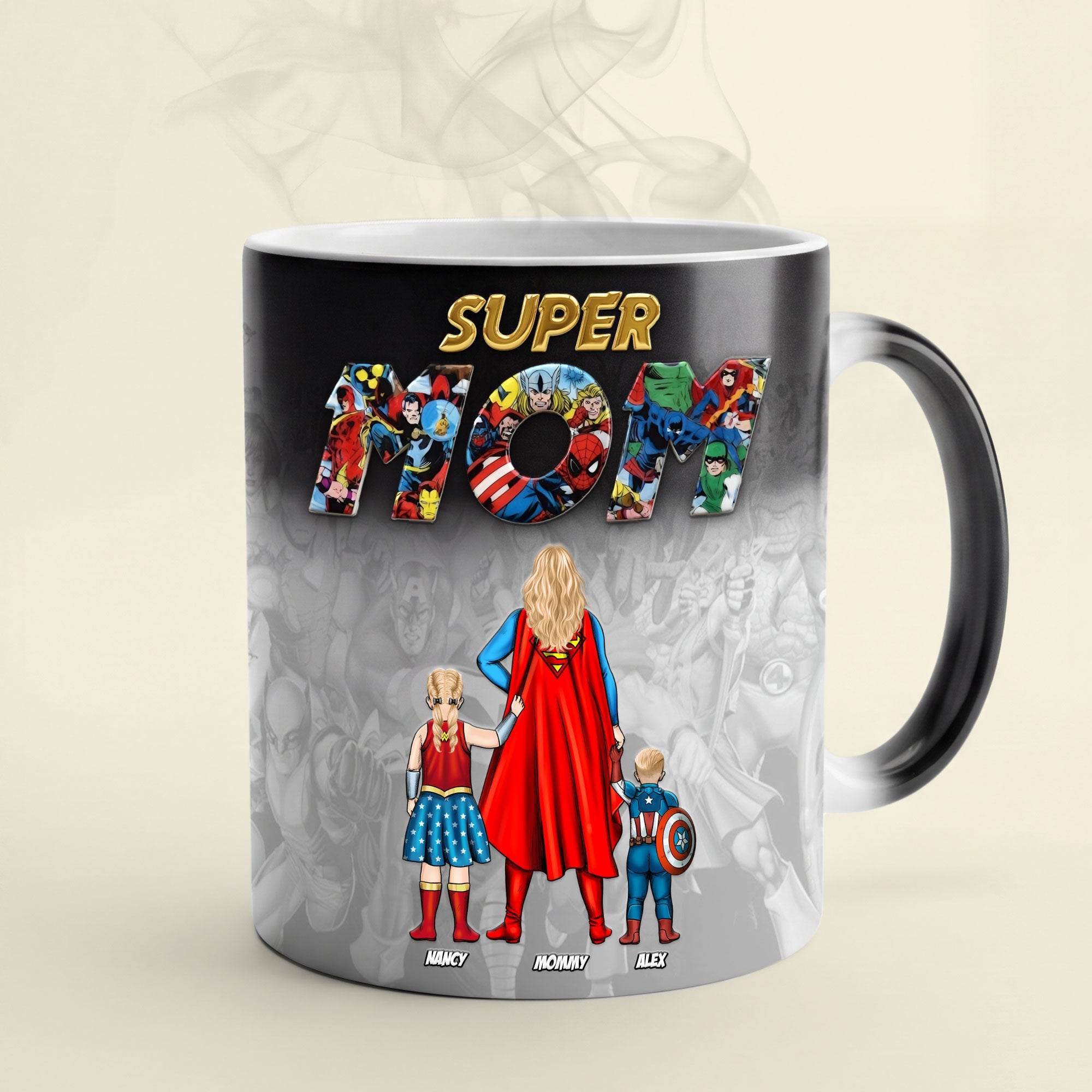 “Super Mom” - Personalized Magic Mug - Perfect Gift for Mom, Grandma, or any Amazing Mother Coffee Mug PopCulturePrints