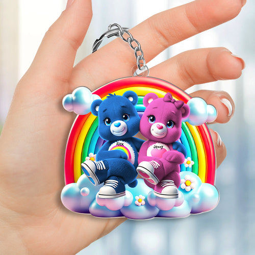 Personalized Acrylic Keychain for Couples - Hugging Bears Keychains PopCulturePrints