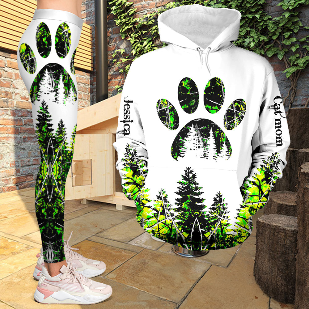 Personalized Pet Lover Hoodie & Leggings Set - Pink Paw & Forest Design