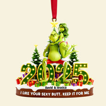 Load image into Gallery viewer, “Celebrate Your Love with Humor” - Playful Green Couple Ornament - Personalized Gift for Couples Ornament PopCulturePrints
