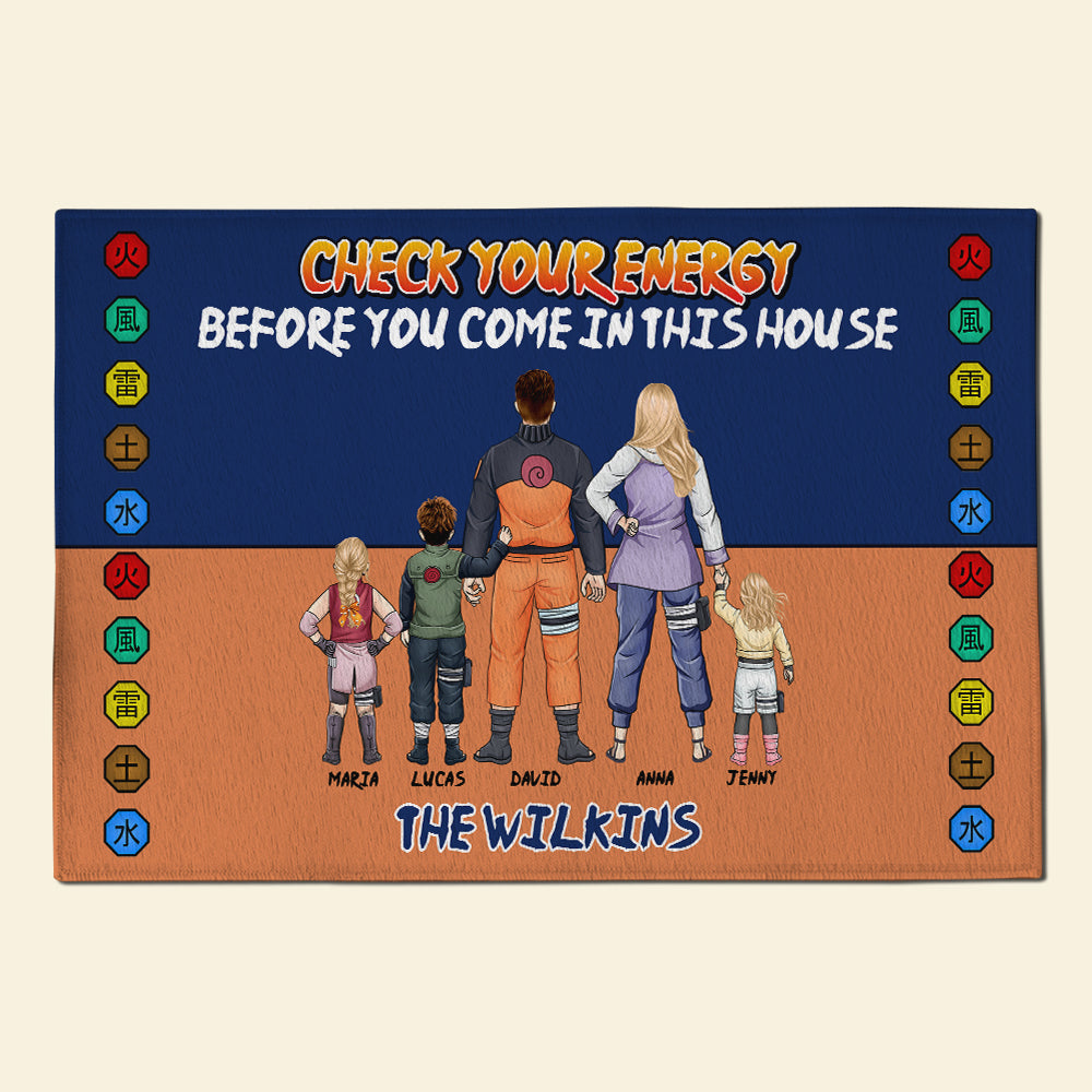 Custom Anime Family Doormat - Check Your Energy Doormat PopCulturePrints