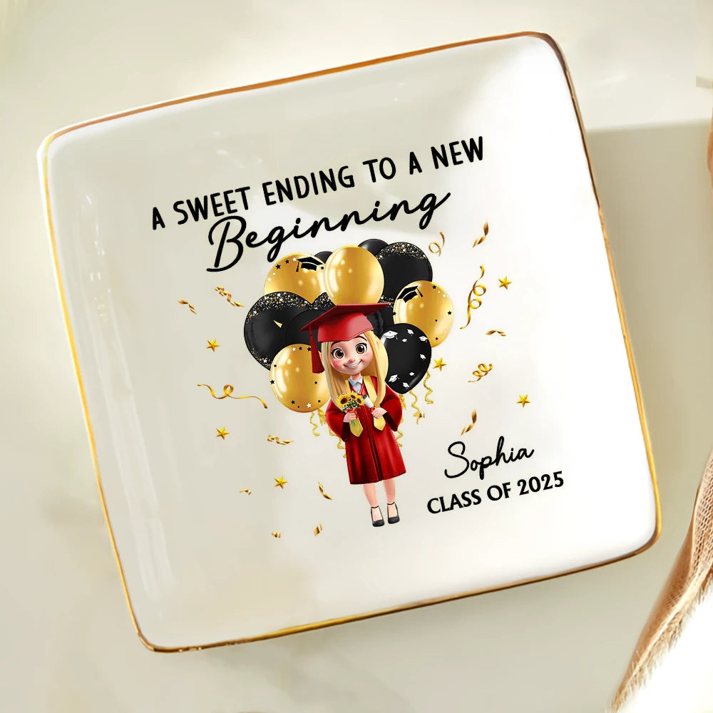 A Sweet Ending To A New Beginning - Personalized Graduation Ring Dish Ring Dish PopCulturePrints