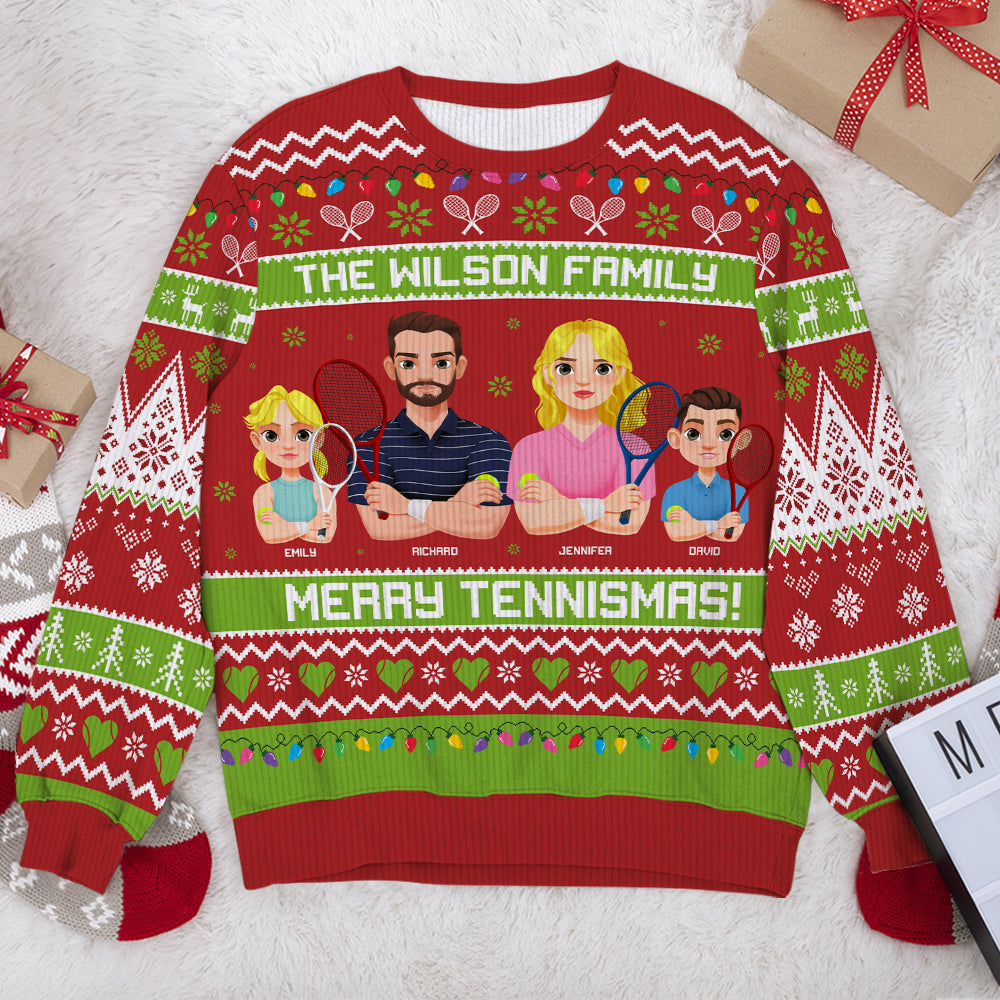 Personalized Family Tennis-Themed Christmas Sweater