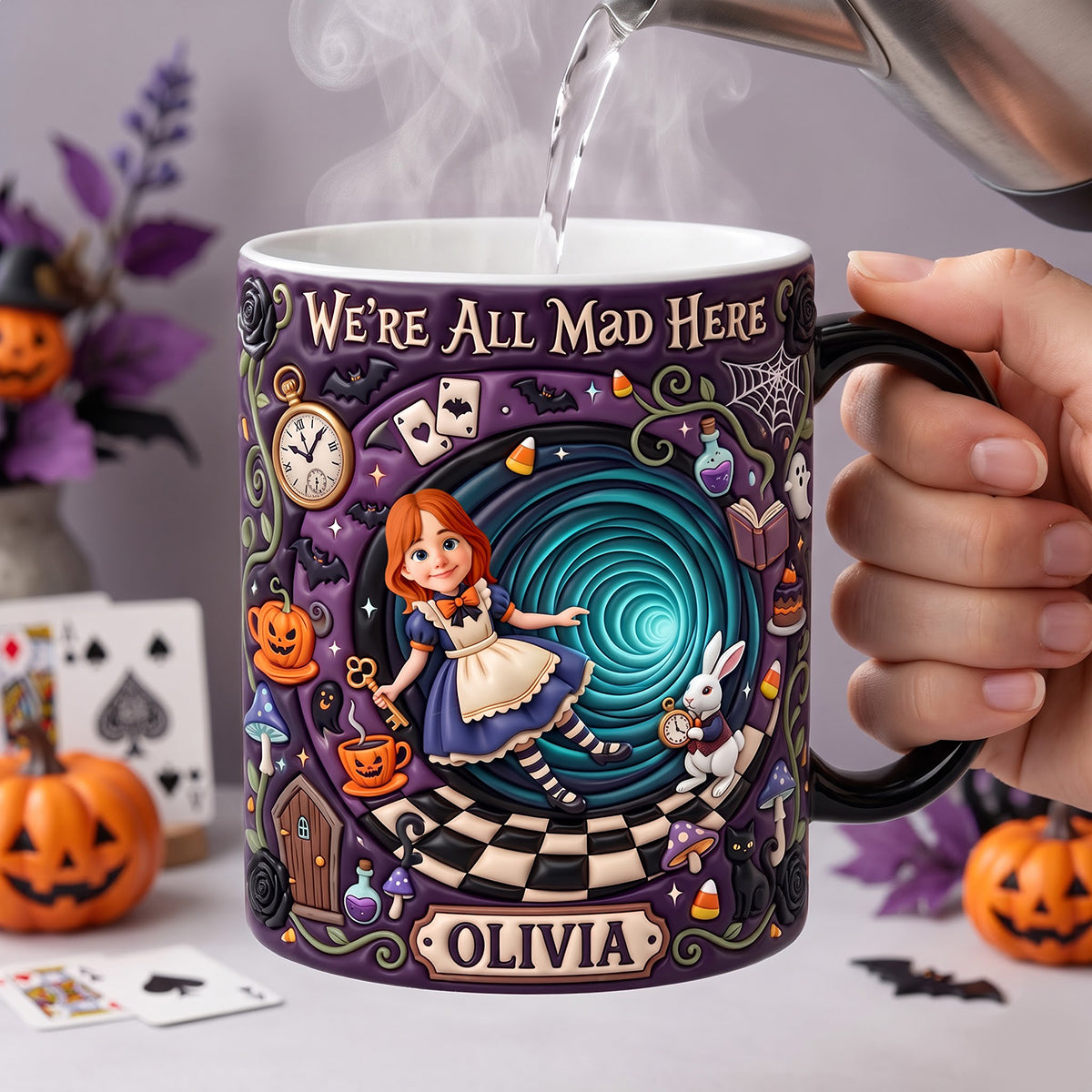 "We're All Mad Here" - Whimsical Adventure Magic Mug, Personalized Gift for Fantasy Lovers Coffee Mug PopCulturePrints