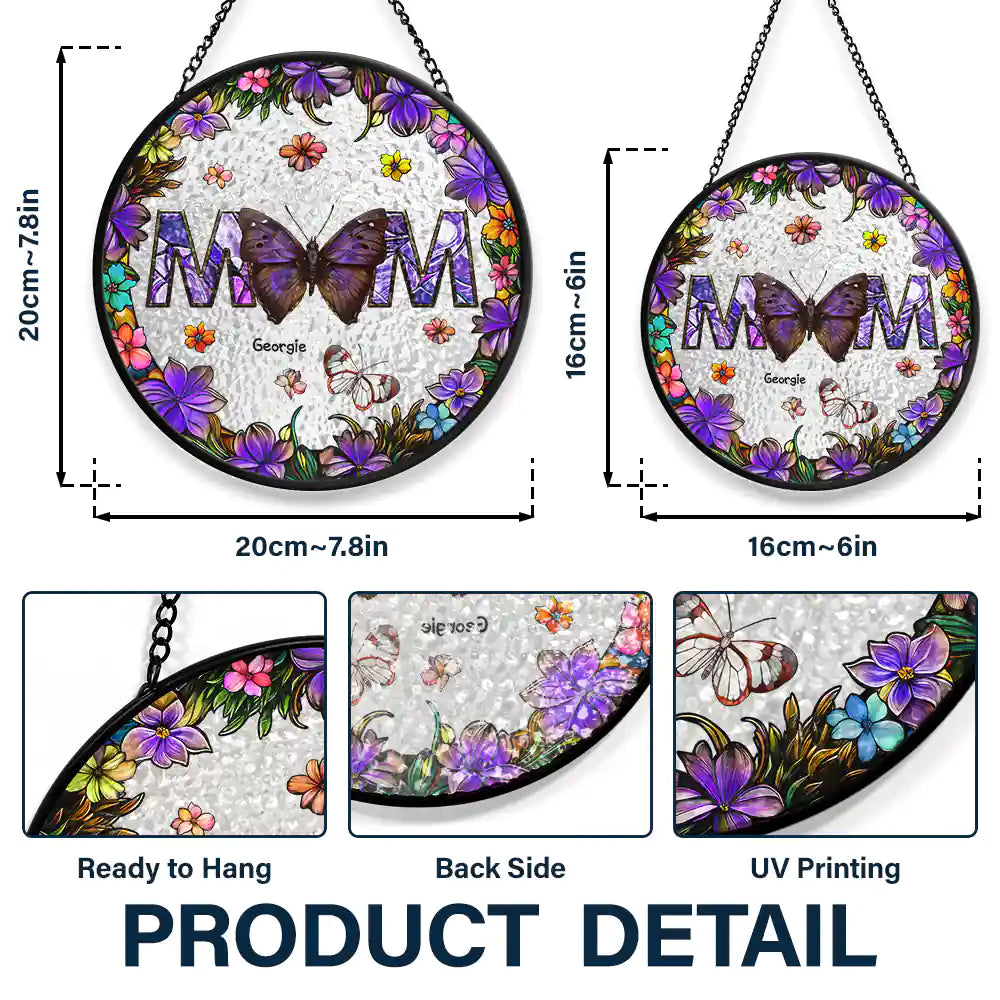 "You Are Loved, Mom" - Personalized Butterfly Stained Glass Suncatcher - Gift for Mom, Grandma, and Loved Ones Suncatcher Ornament PopCulturePrints