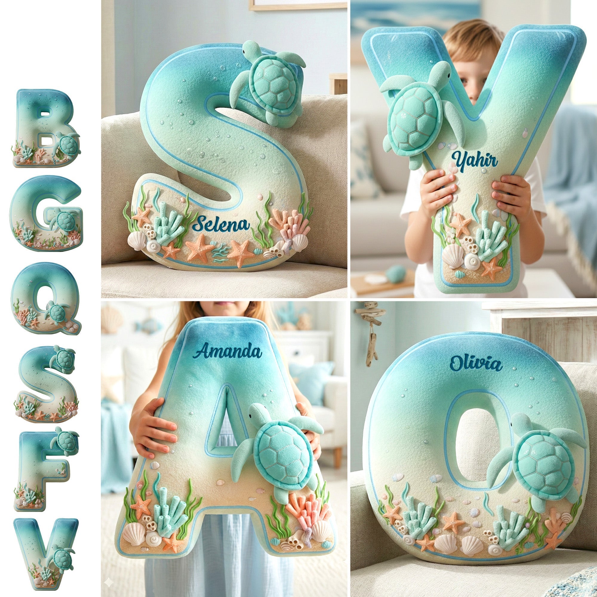 Personalized Sea Turtle Alphabet Shaped Pillow - A Unique Gift for Kids Pillow PopCulturePrints