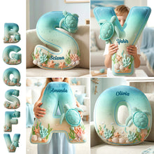 Load image into Gallery viewer, Personalized Sea Turtle Alphabet Shaped Pillow - A Unique Gift for Kids Pillow PopCulturePrints
