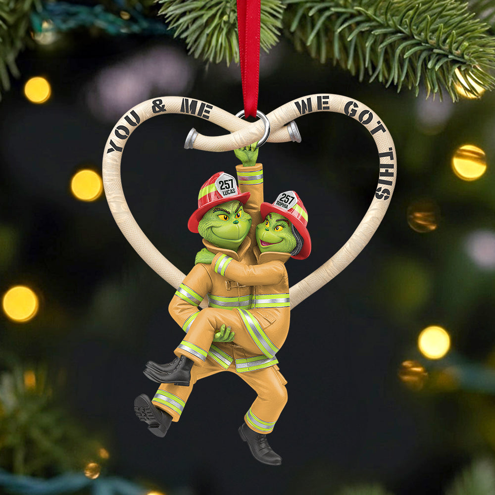 You & Me, We Got This - Playful Firefighter Couple Hanging Ornament Ornament PopCulturePrints