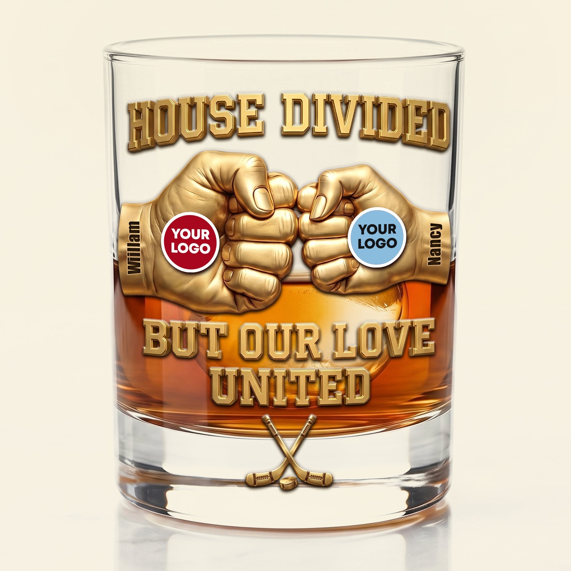 Fist Bump Dual Team Round Glass - Personalized Gift for Sport Lovers