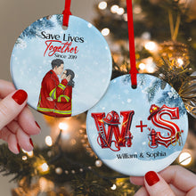 Load image into Gallery viewer, Personalized Firefighter Ornament for Couples – Valentine’s Day Gifts &amp; Christmas Gift Ornament PopCulturePrints
