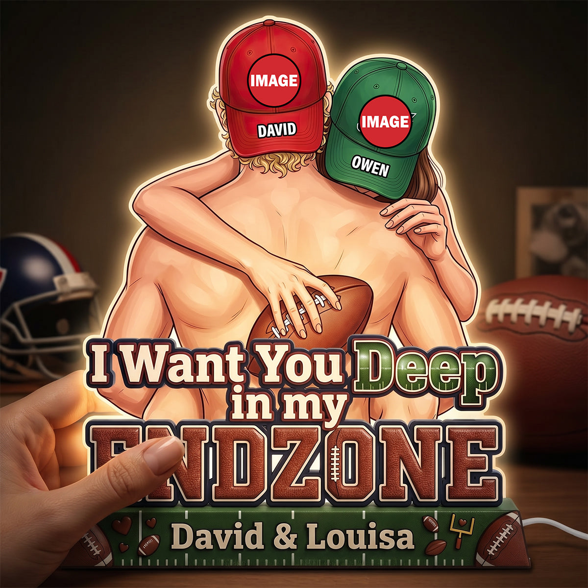 I Want You Deep in my ENDZONE - Playful Sporty Couple Acrylic Light Box